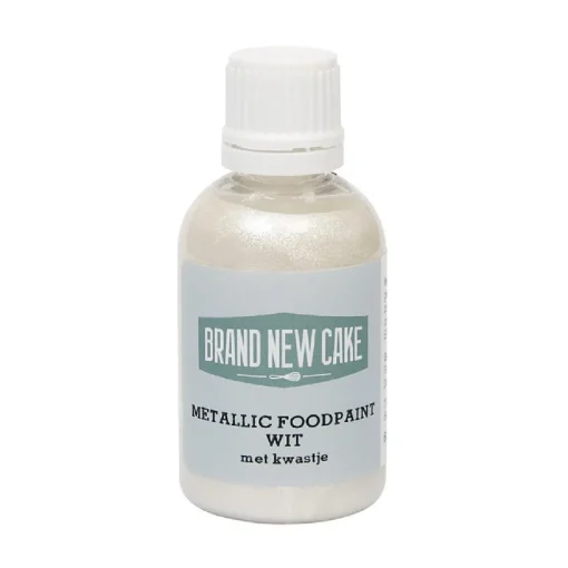 BrandNewCake Metallic Food Paint Wit met Kwastje 60g