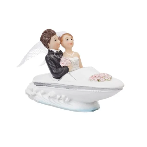 Taarttopper Bruidspaar in Boot Polystone 9cm